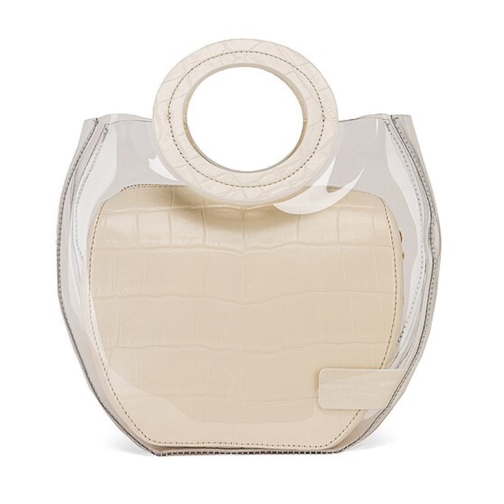 STAUD Cream Croc-Embossed Inner Pouch Clear PVC Circle-Handle Shoulder Bag
